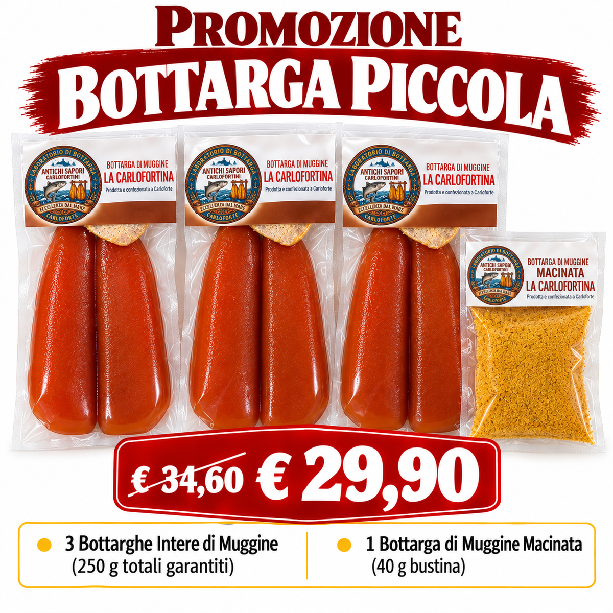 Promo petite poutargue — 3 poutargues entières + râpée