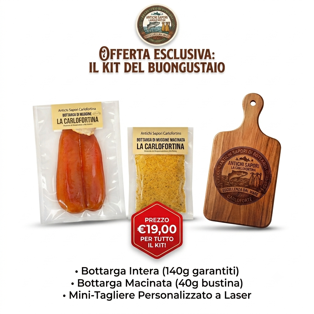 Kit del Buongustaio con Bottarga di Muggine e Mini Tagliere Personalizzato Omaggio