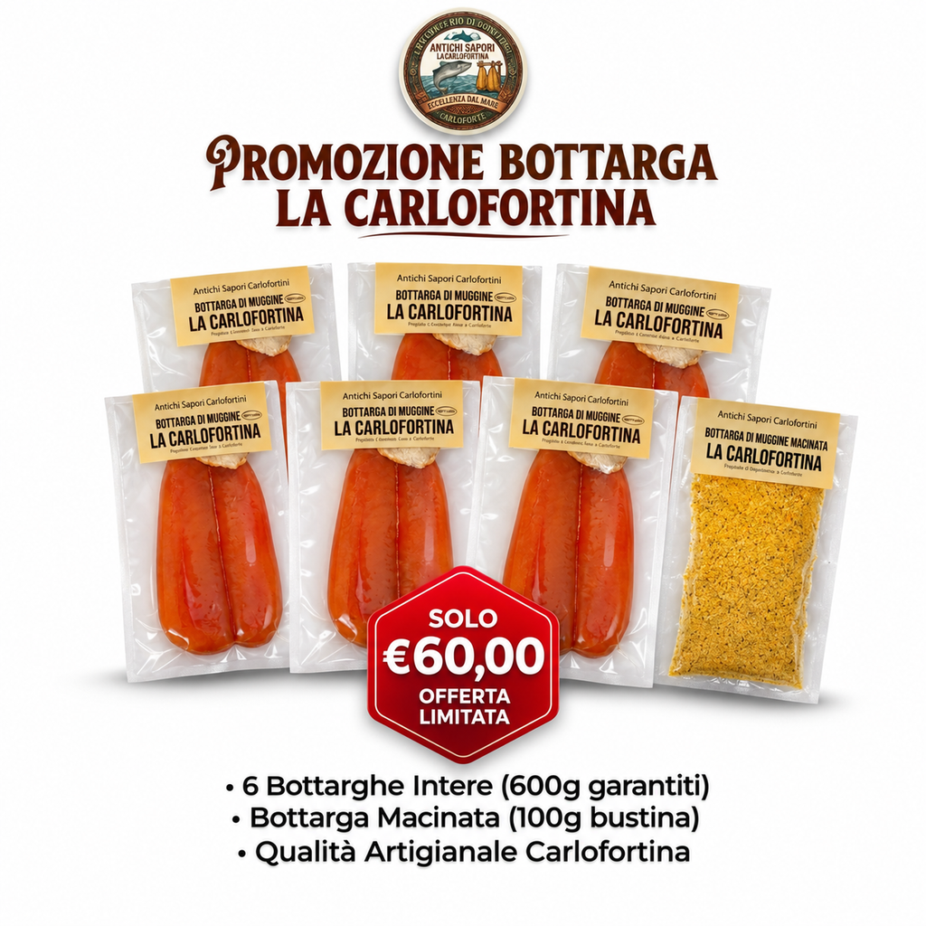 Promo Bottarga La Carlofortina 6 Bottarghe per 600 g totali + 1 Macinato 100 g